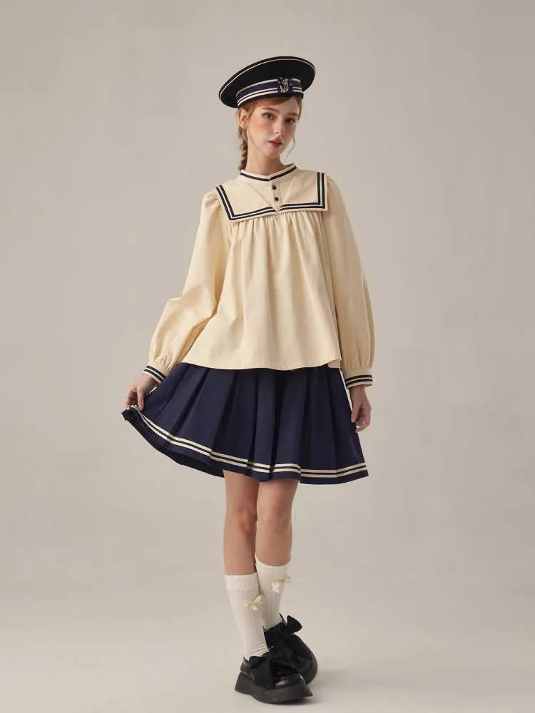 boyish loose beige stand collar shirt