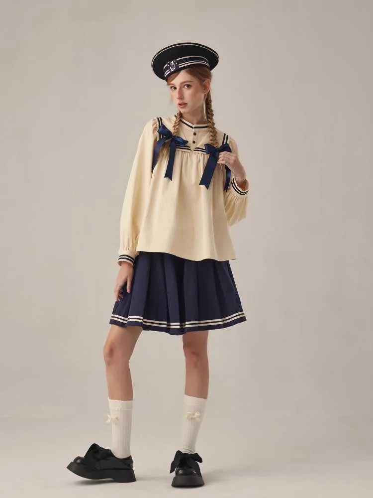 boyish loose beige stand collar shirt