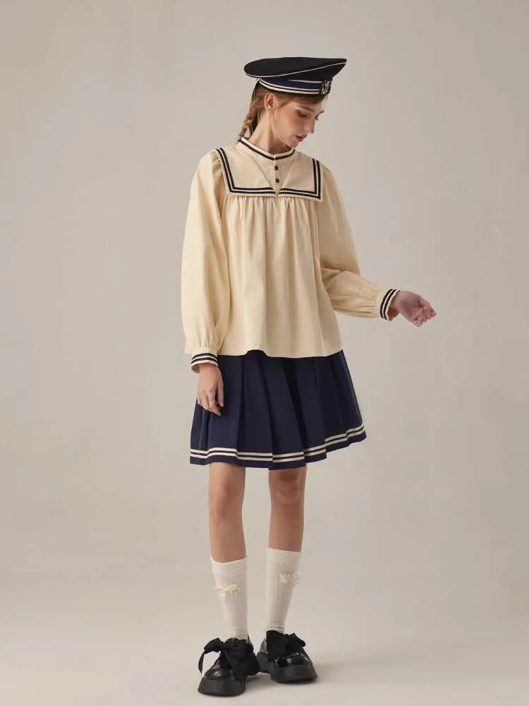 boyish loose beige stand collar shirt