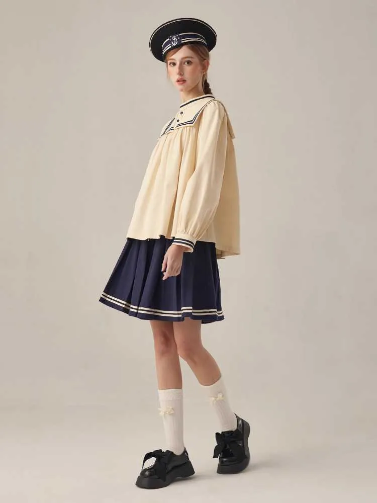 boyish loose beige stand collar shirt