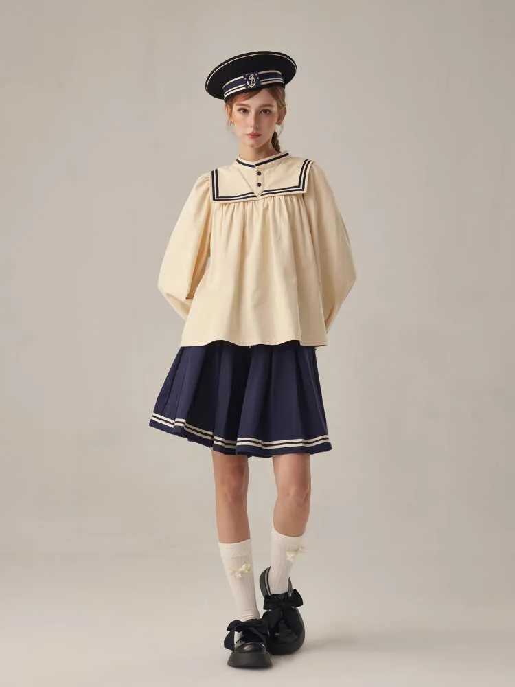 boyish loose beige stand collar shirt