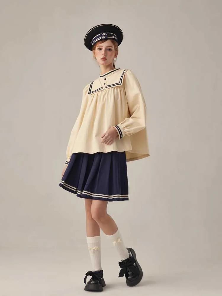 boyish loose beige stand collar shirt