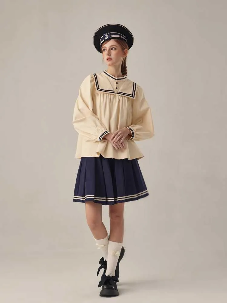 boyish loose beige stand collar shirt