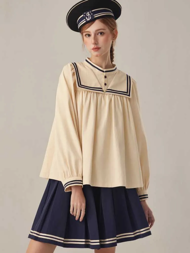 boyish loose beige stand collar shirt