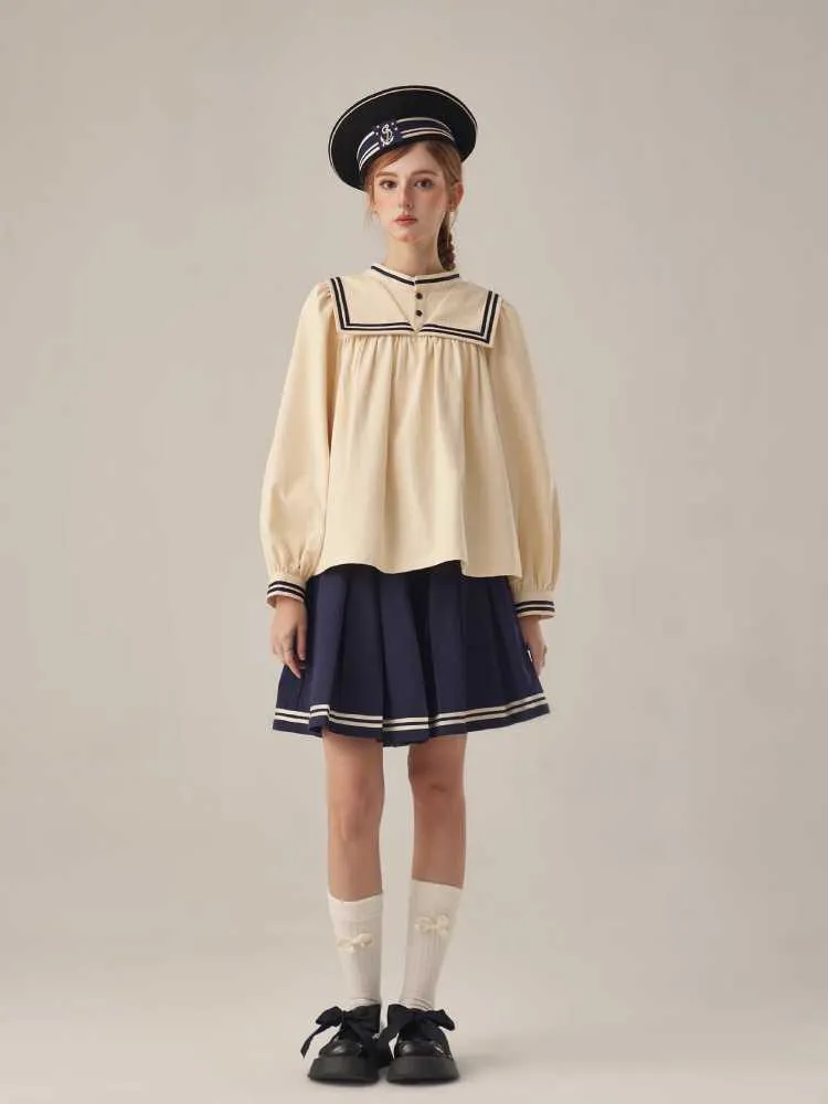 boyish loose beige stand collar shirt