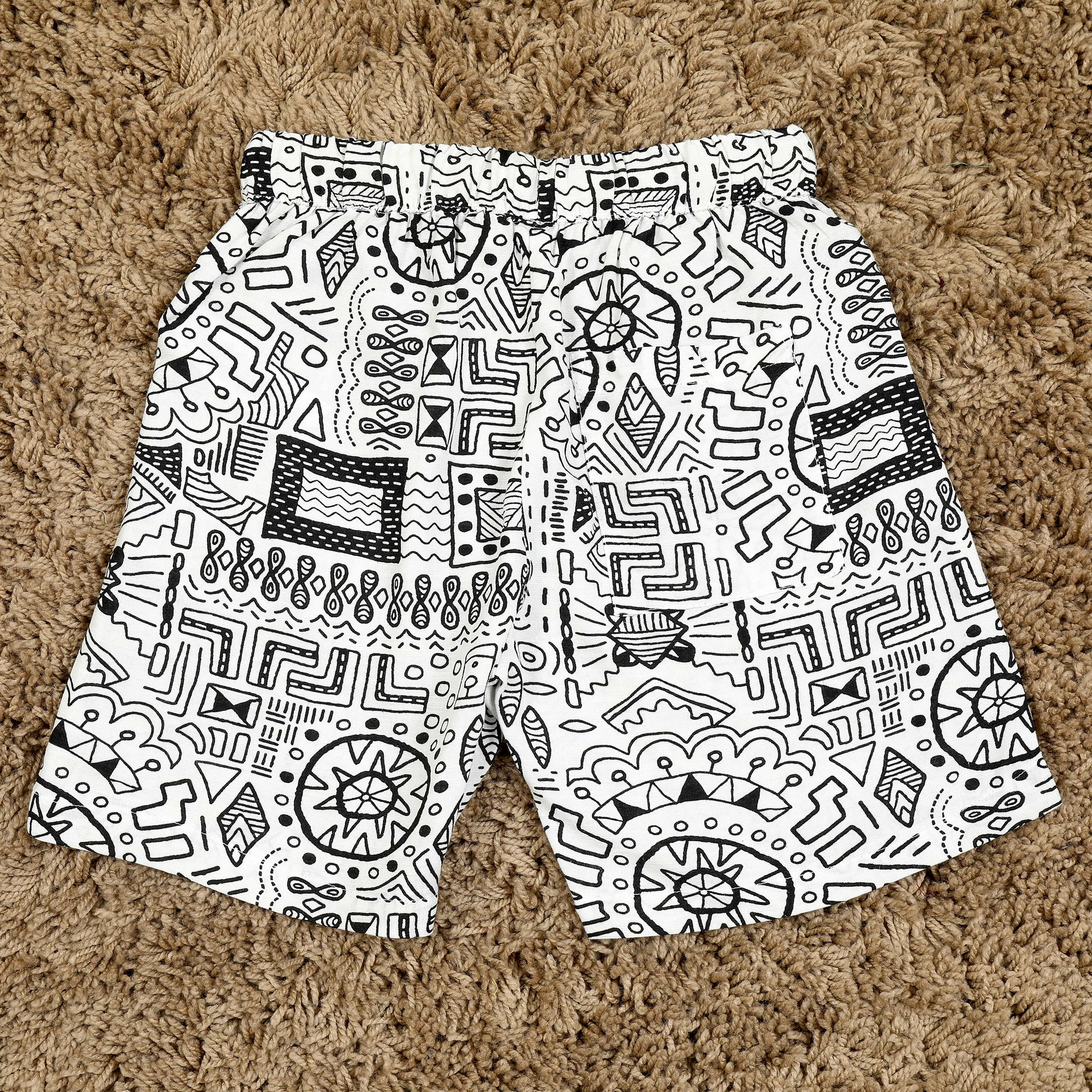 Boys Aztec Printed Short White Black
