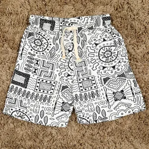 Boys Aztec Printed Short White Black