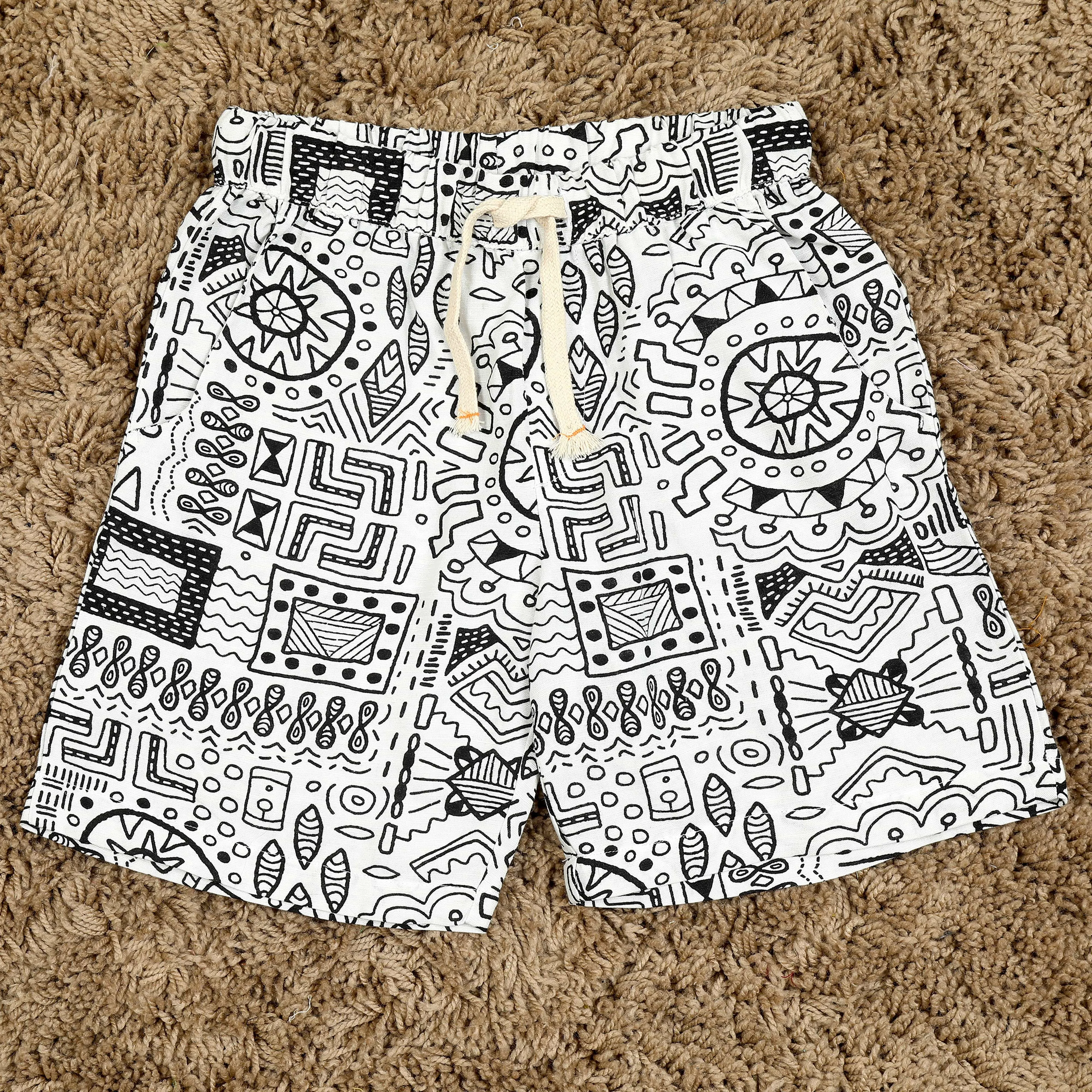 Boys Aztec Printed Short White Black