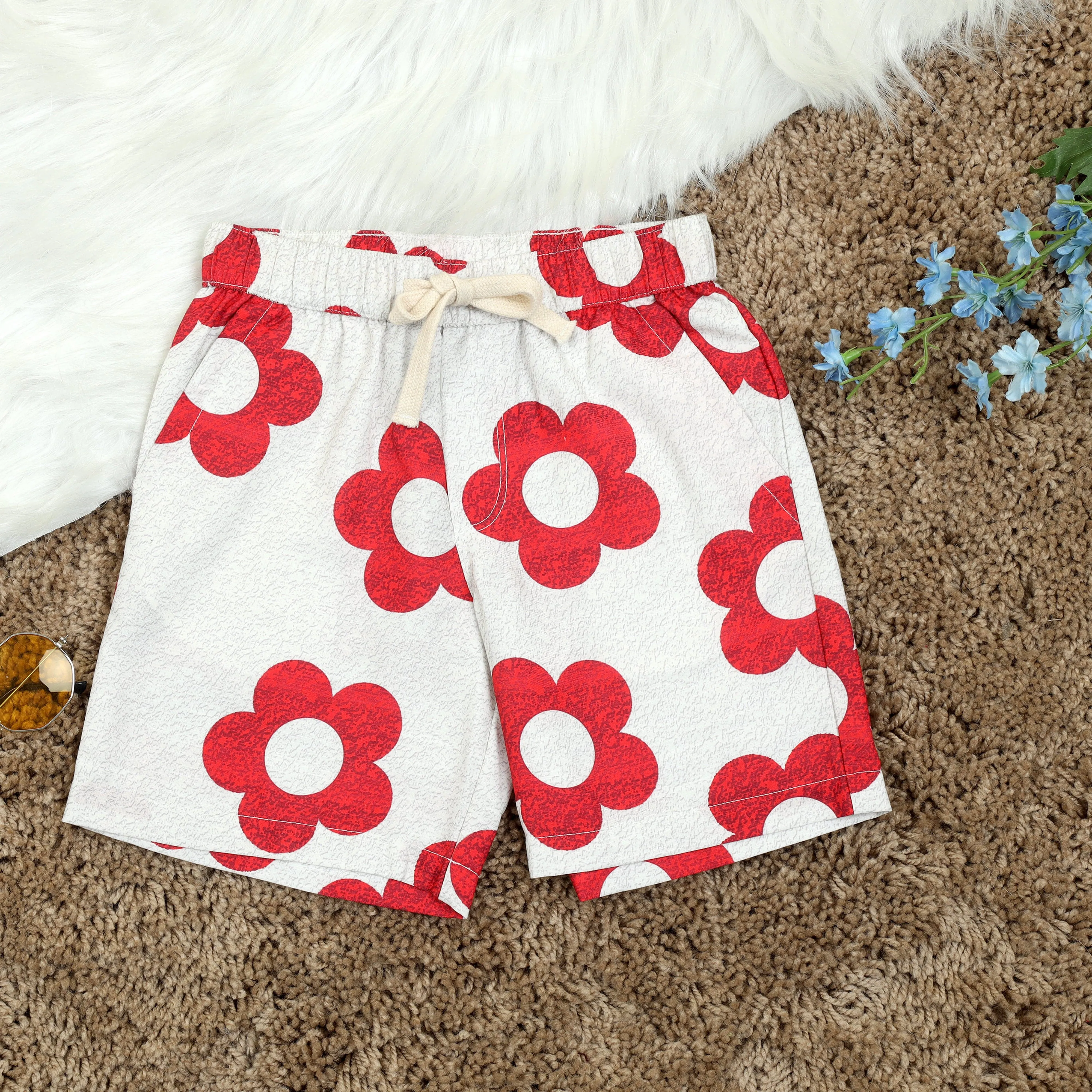 Boys Flower Print Short Hibiscus Red