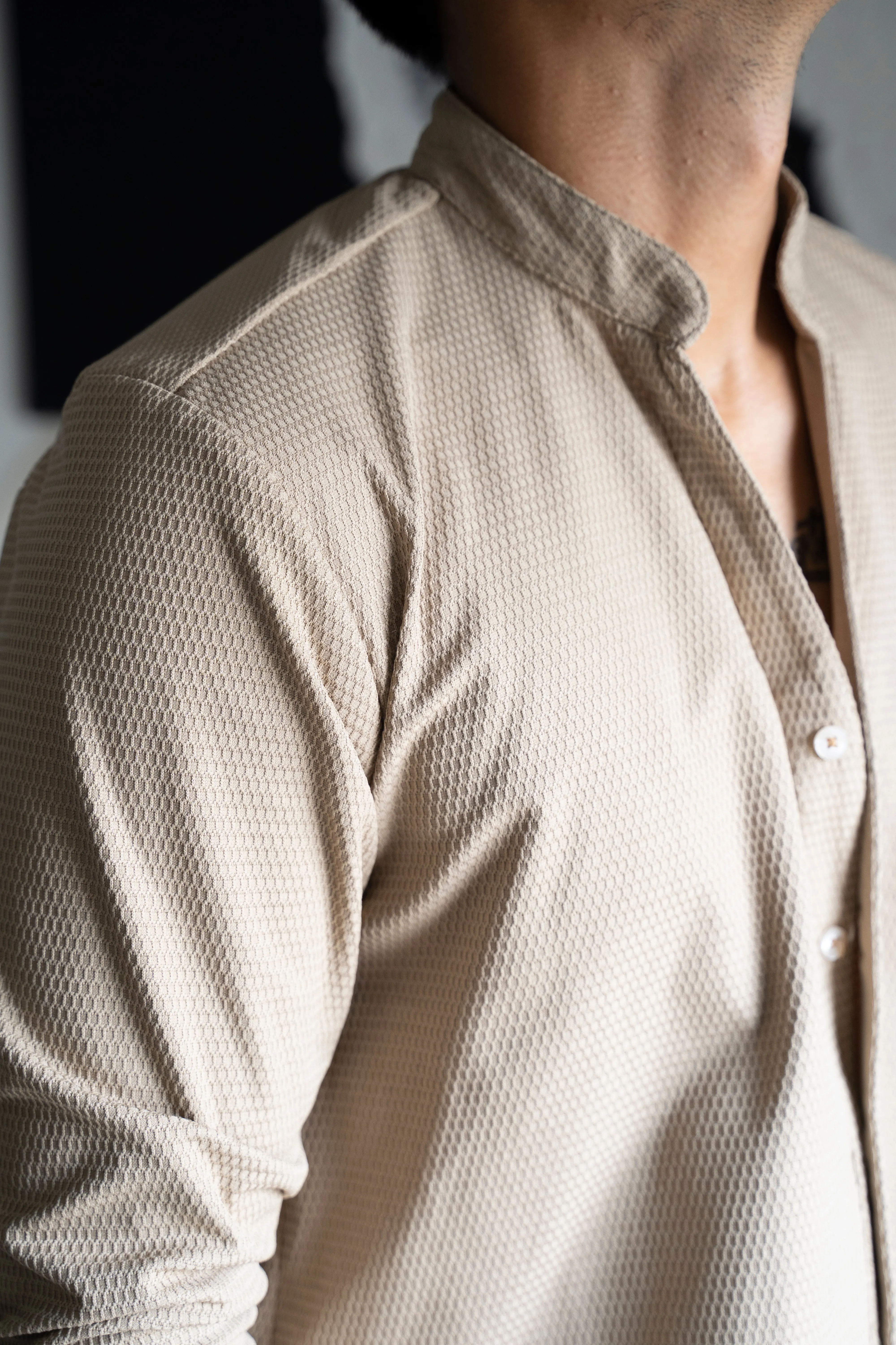 BROWN DAVID MANDARIN COLLAR SHIRT