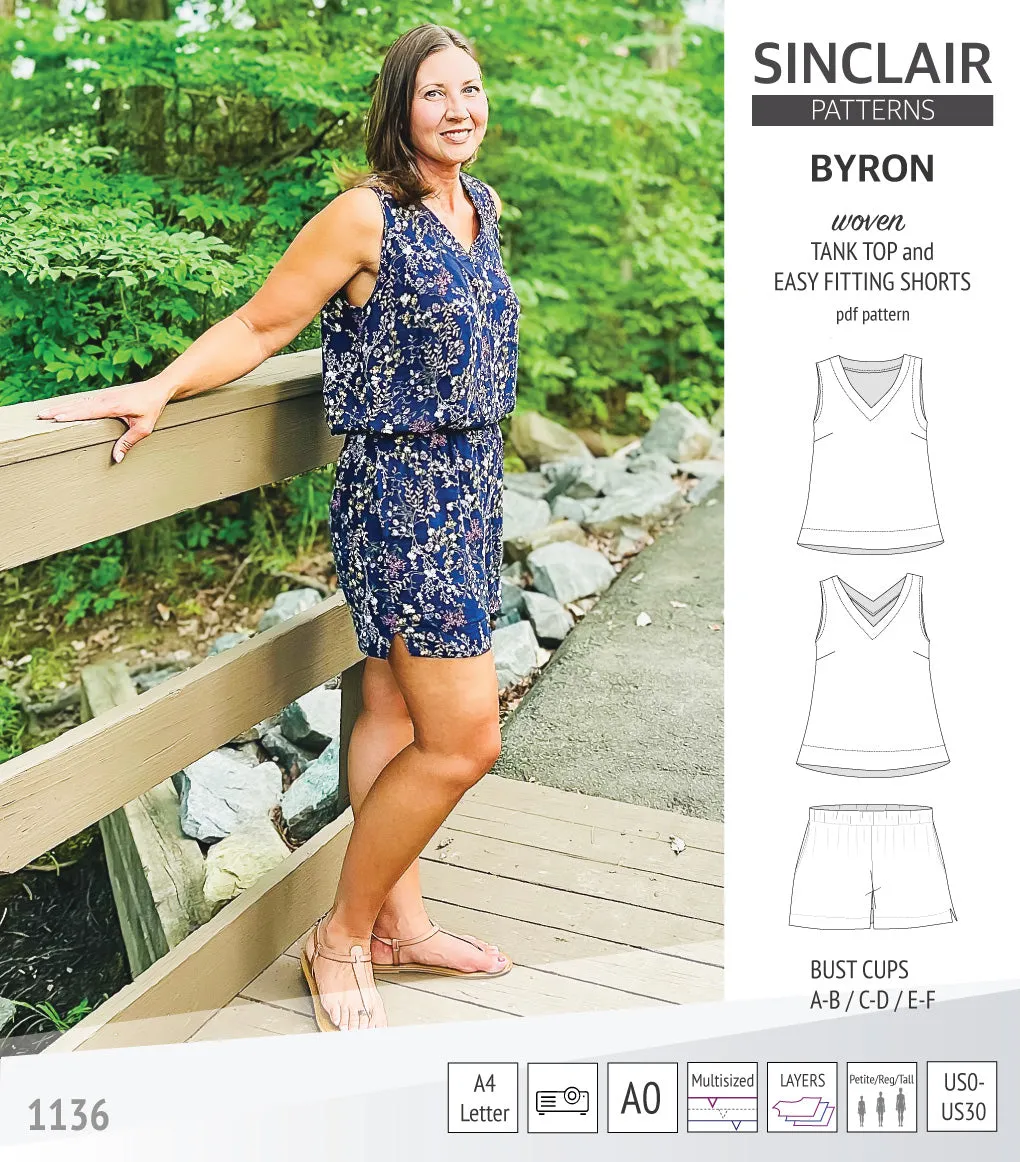 Byron v-neck tank top and easy fitting shorts set for woven fabrics  (PDF)