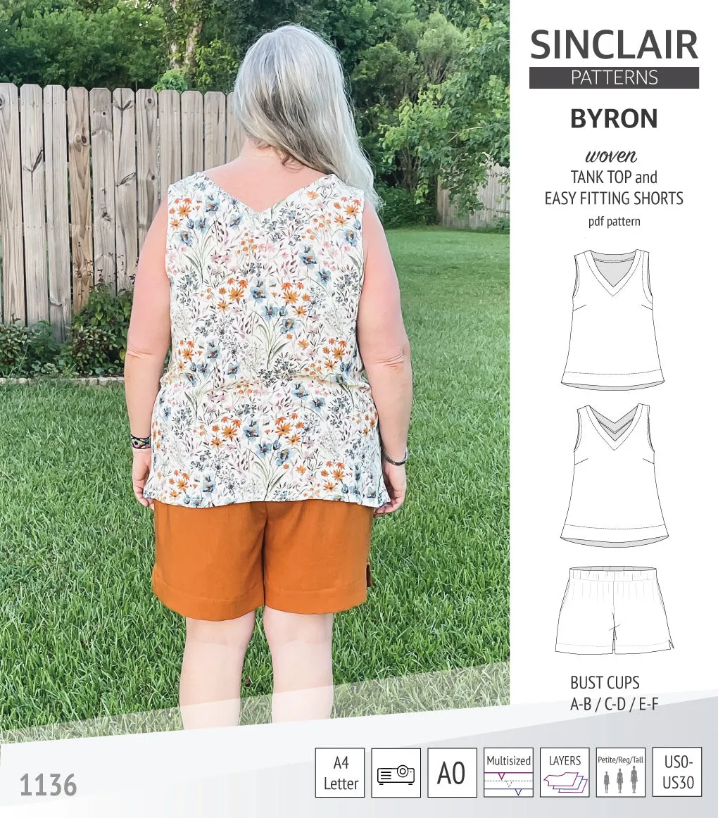 Byron v-neck tank top and easy fitting shorts set for woven fabrics  (PDF)