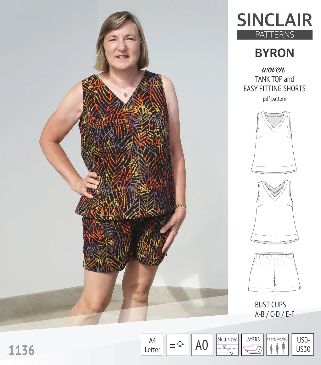 Byron v-neck tank top and easy fitting shorts set for woven fabrics  (PDF)