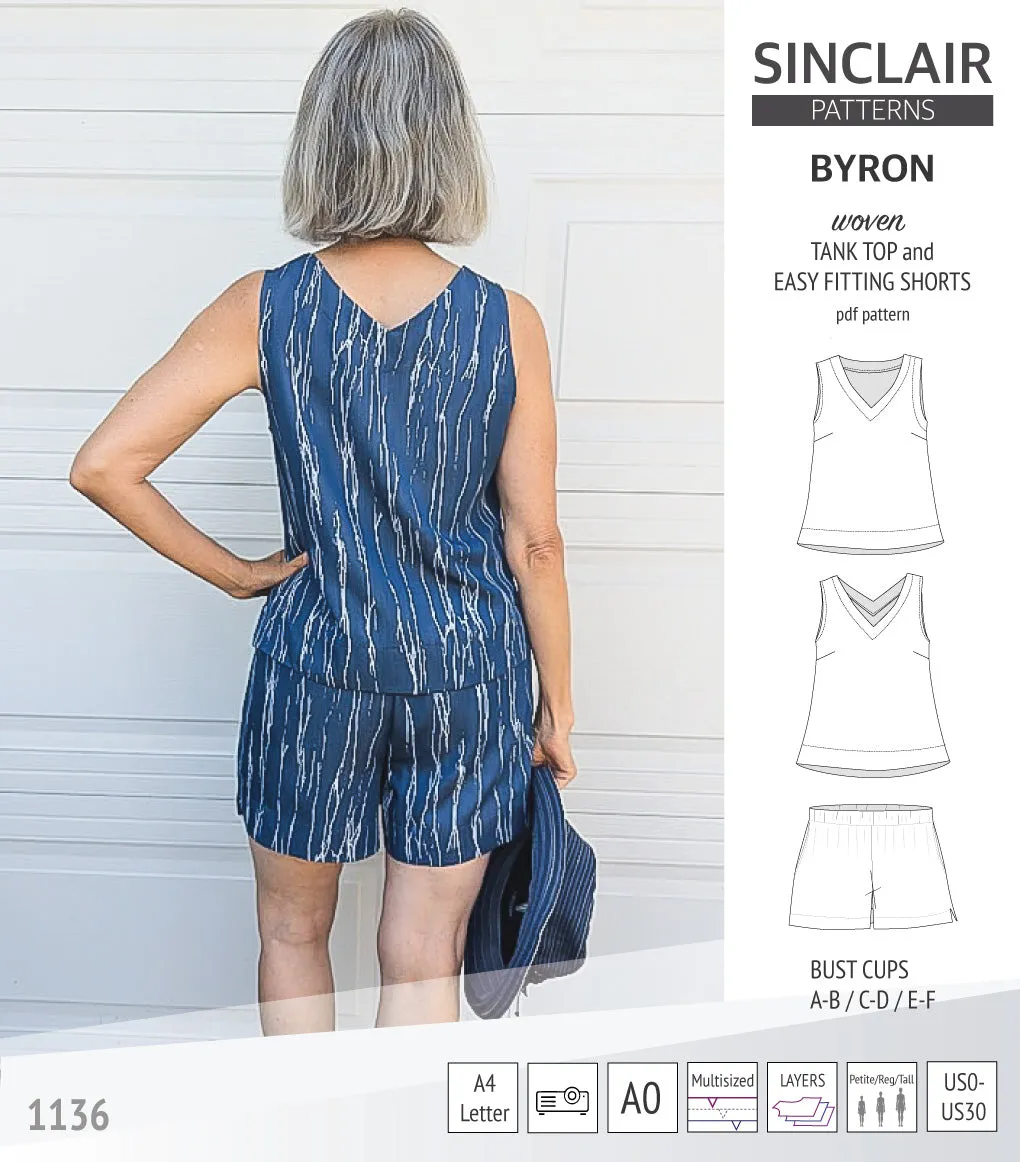 Byron v-neck tank top and easy fitting shorts set for woven fabrics  (PDF)