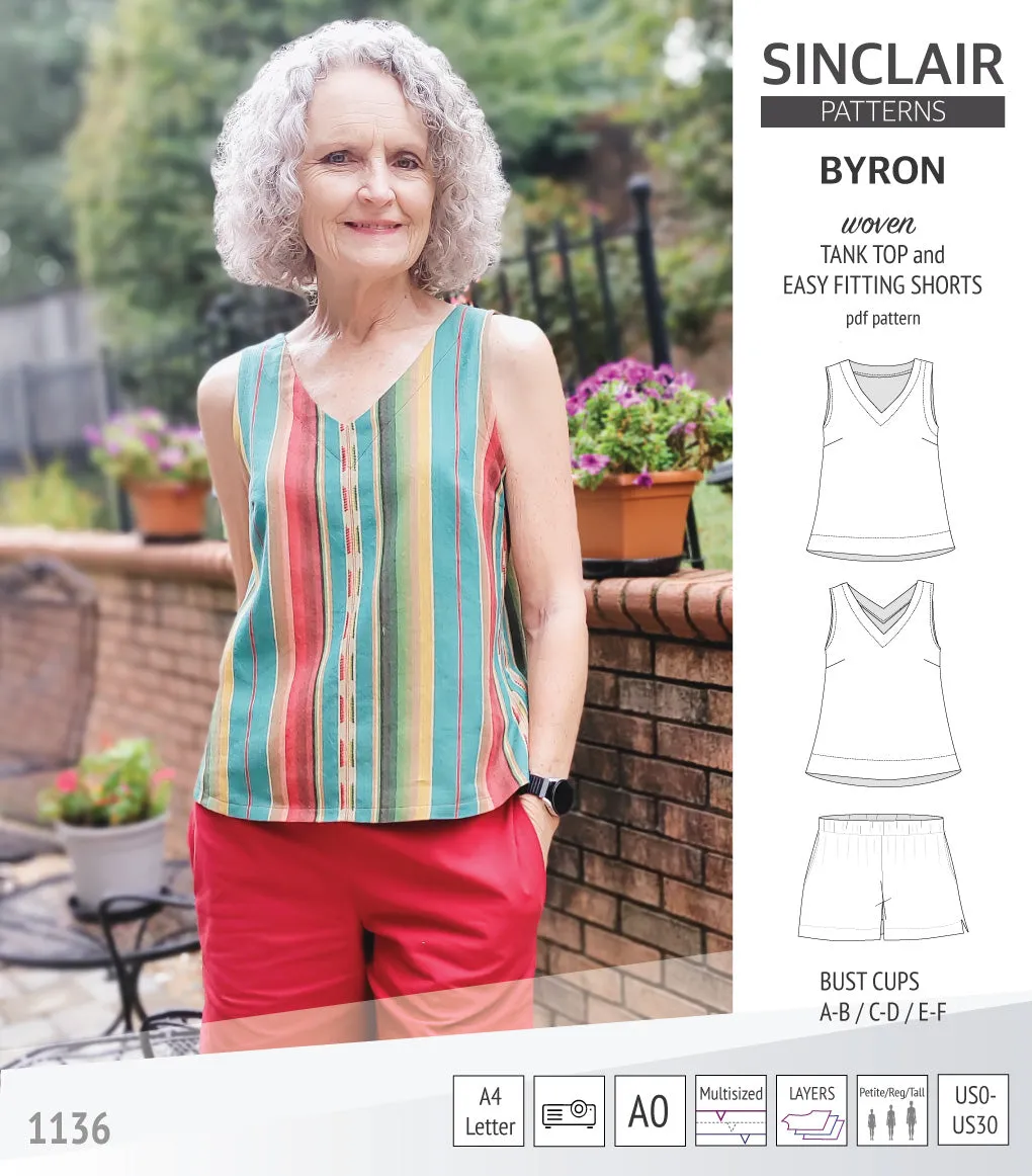 Byron v-neck tank top and easy fitting shorts set for woven fabrics  (PDF)