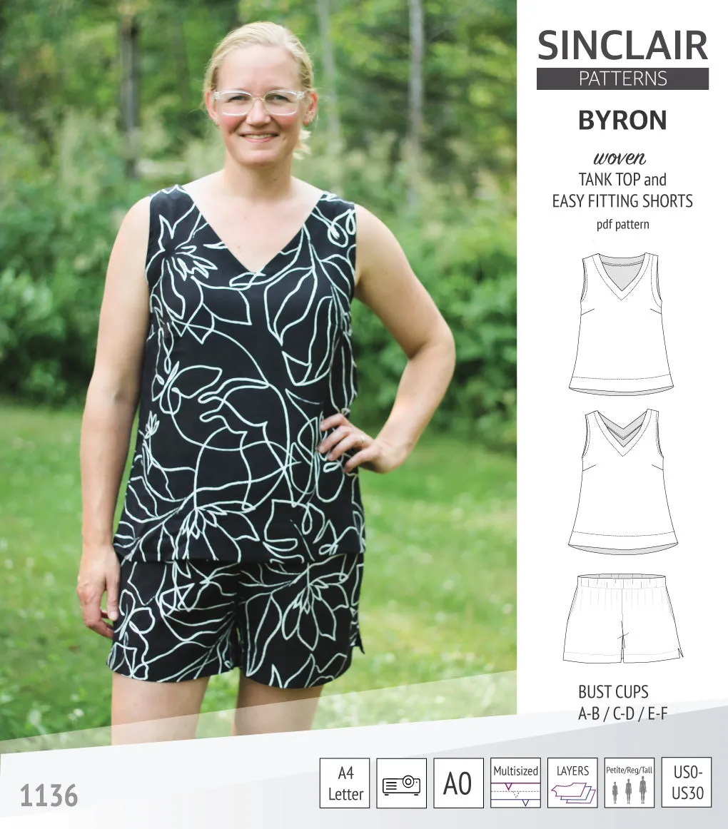 Byron v-neck tank top and easy fitting shorts set for woven fabrics  (PDF)