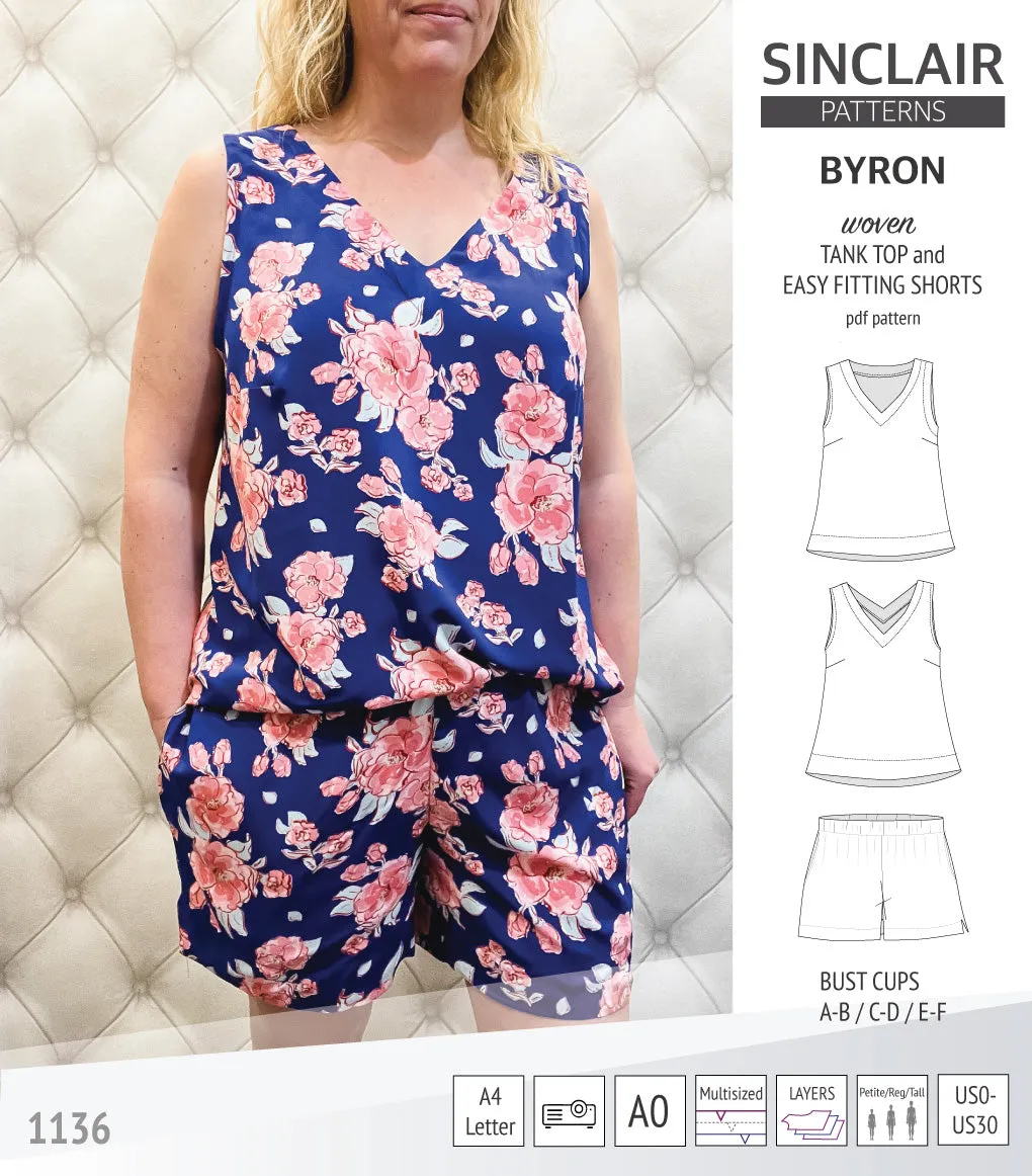 Byron v-neck tank top and easy fitting shorts set for woven fabrics  (PDF)