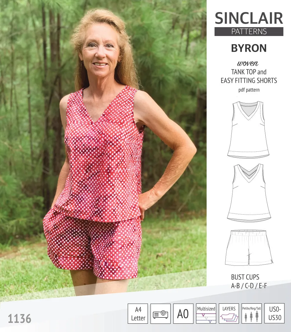 Byron v-neck tank top and easy fitting shorts set for woven fabrics  (PDF)