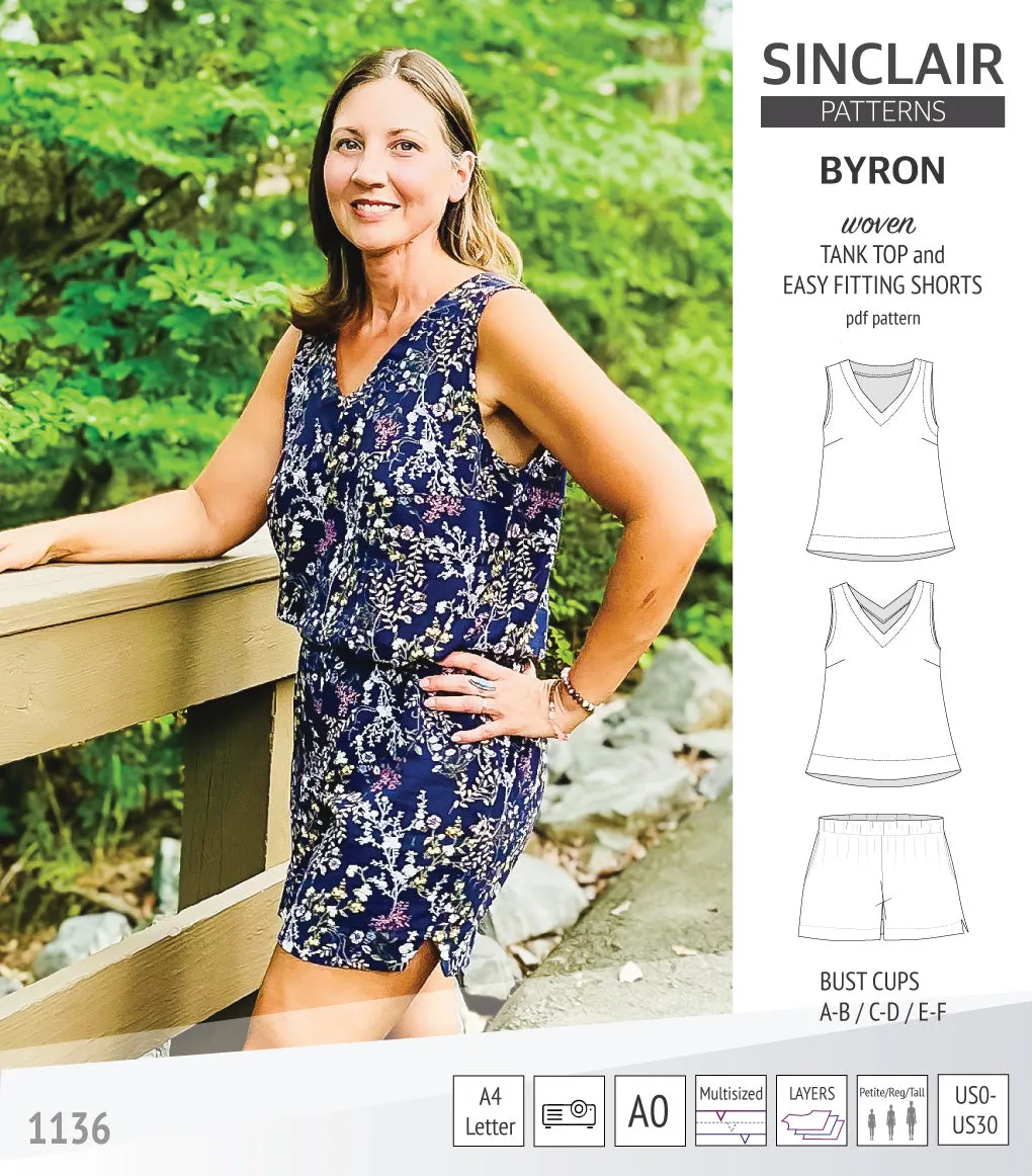 Byron v-neck tank top and easy fitting shorts set for woven fabrics  (PDF)