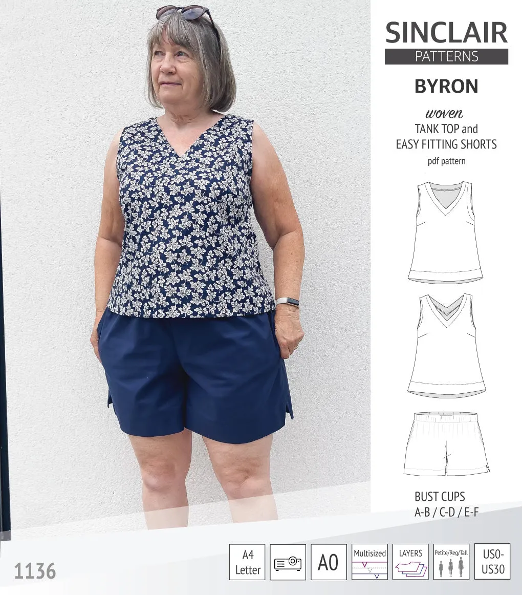 Byron v-neck tank top and easy fitting shorts set for woven fabrics  (PDF)