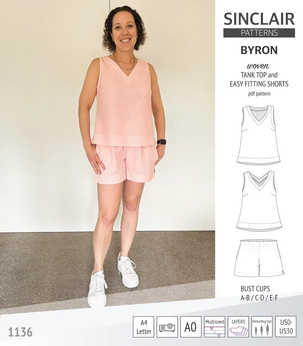 Byron v-neck tank top and easy fitting shorts set for woven fabrics  (PDF)
