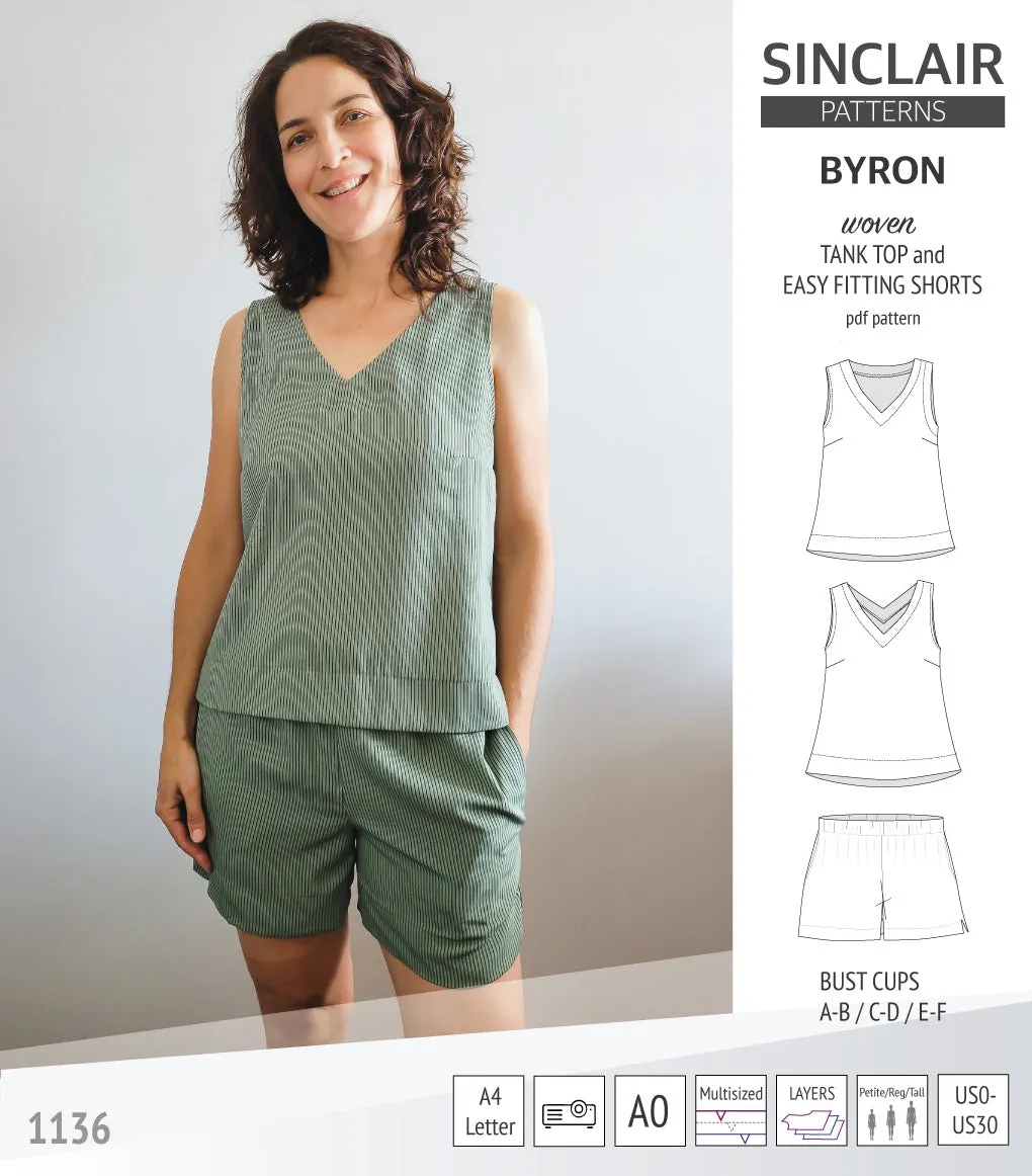Byron v-neck tank top and easy fitting shorts set for woven fabrics  (PDF)