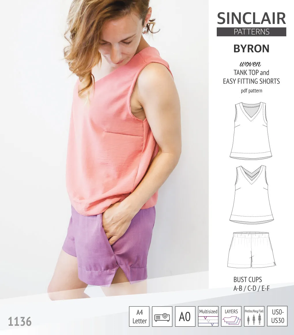 Byron v-neck tank top and easy fitting shorts set for woven fabrics  (PDF)