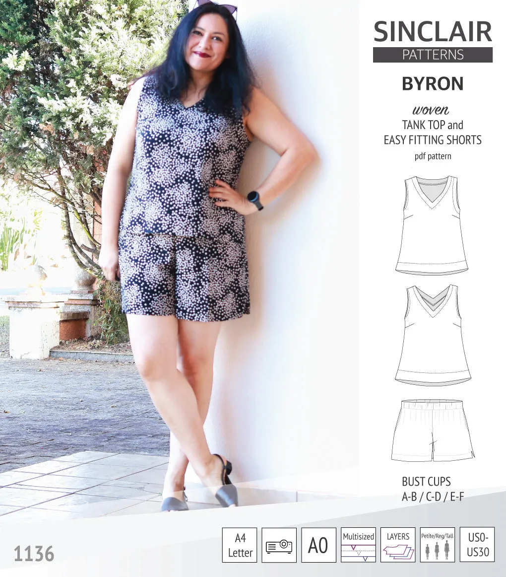 Byron v-neck tank top and easy fitting shorts set for woven fabrics  (PDF)
