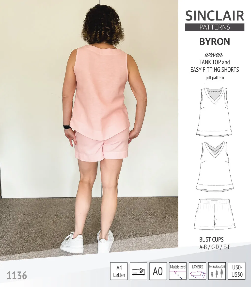 Byron v-neck tank top and easy fitting shorts set for woven fabrics  (PDF)