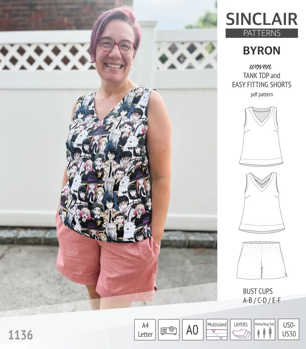 Byron v-neck tank top and easy fitting shorts set for woven fabrics  (PDF)
