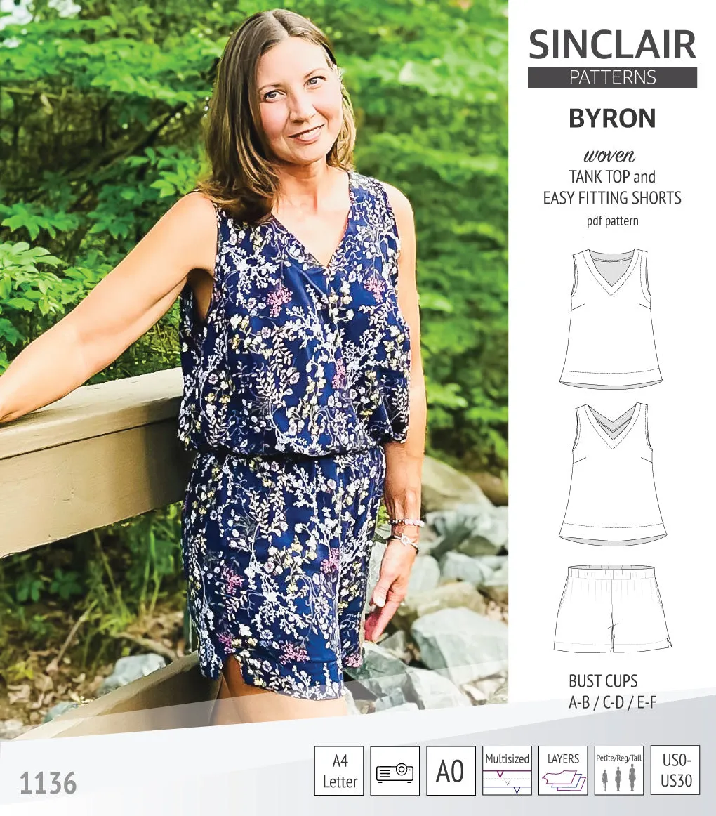 Byron v-neck tank top and easy fitting shorts set for woven fabrics  (PDF)