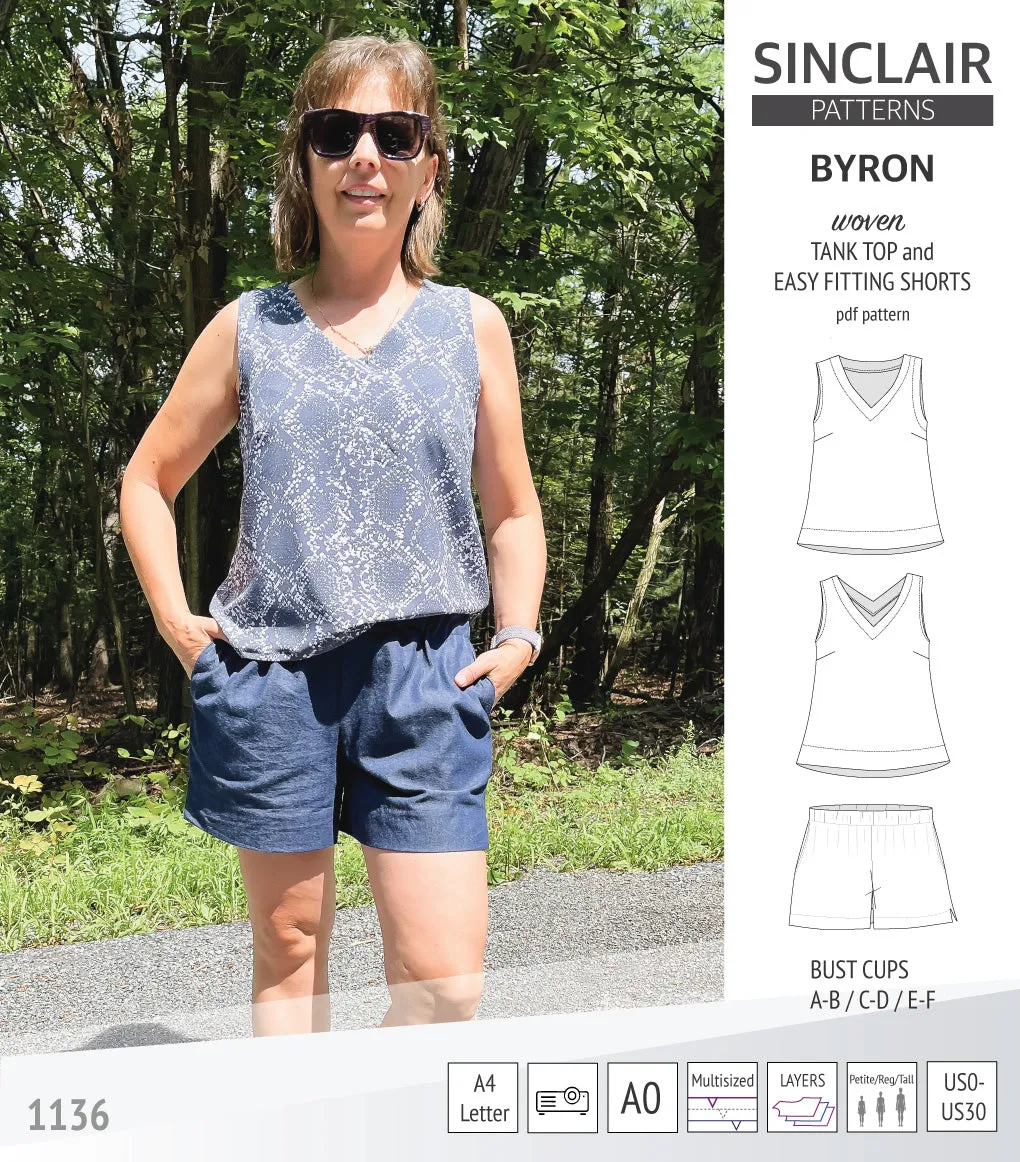 Byron v-neck tank top and easy fitting shorts set for woven fabrics  (PDF)