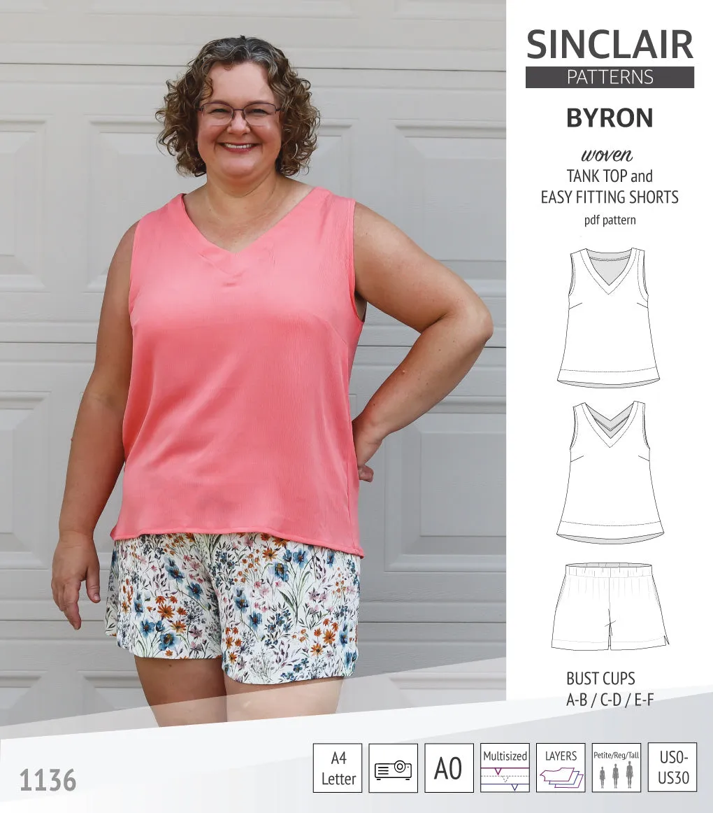 Byron v-neck tank top and easy fitting shorts set for woven fabrics  (PDF)
