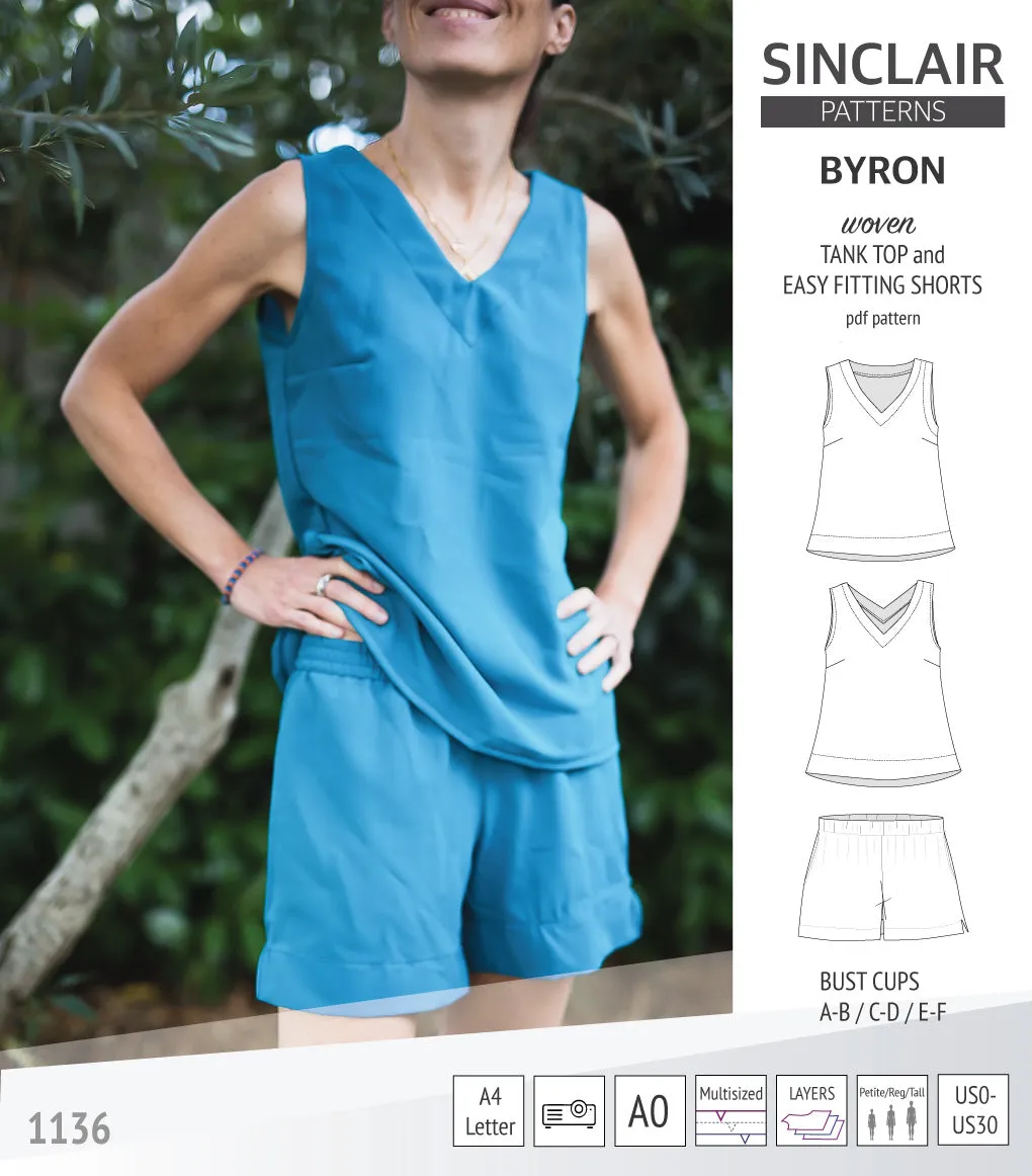 Byron v-neck tank top and easy fitting shorts set for woven fabrics  (PDF)