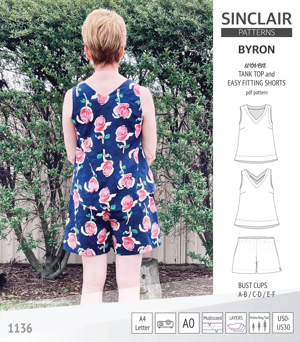 Byron v-neck tank top and easy fitting shorts set for woven fabrics  (PDF)