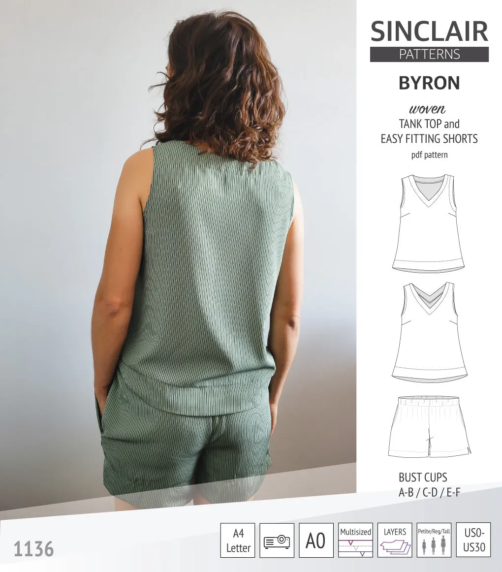 Byron v-neck tank top and easy fitting shorts set for woven fabrics  (PDF)