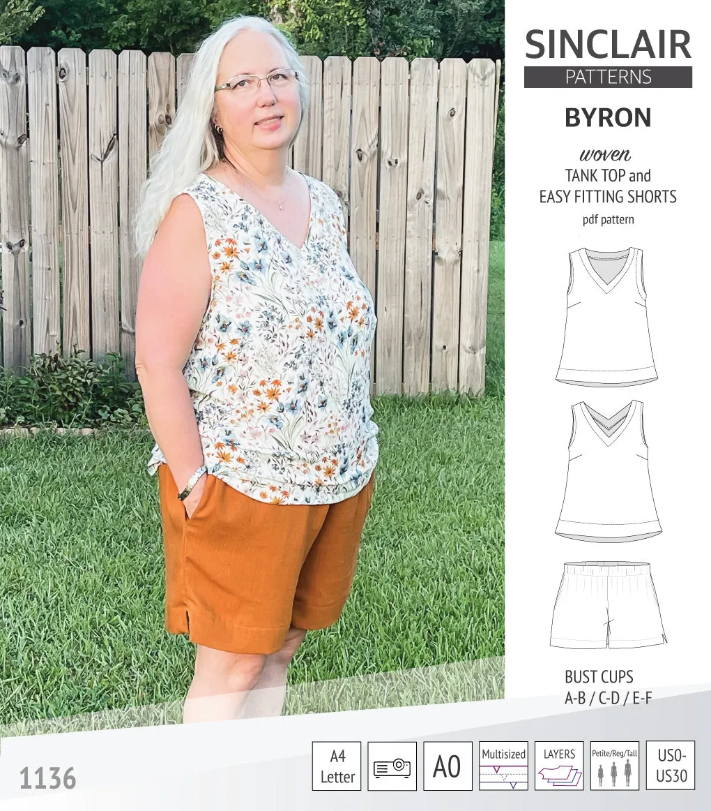 Byron v-neck tank top and easy fitting shorts set for woven fabrics  (PDF)