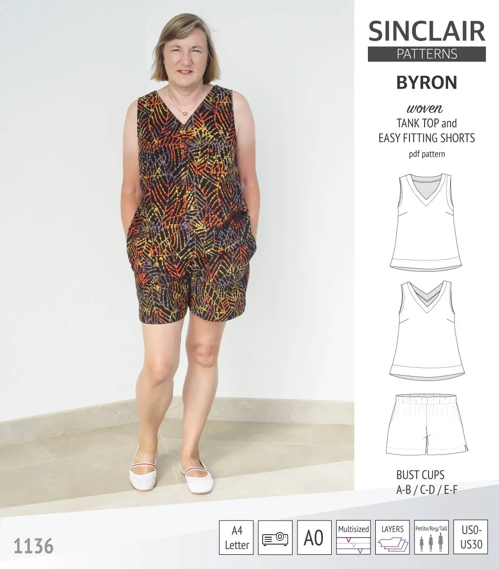 Byron v-neck tank top and easy fitting shorts set for woven fabrics  (PDF)