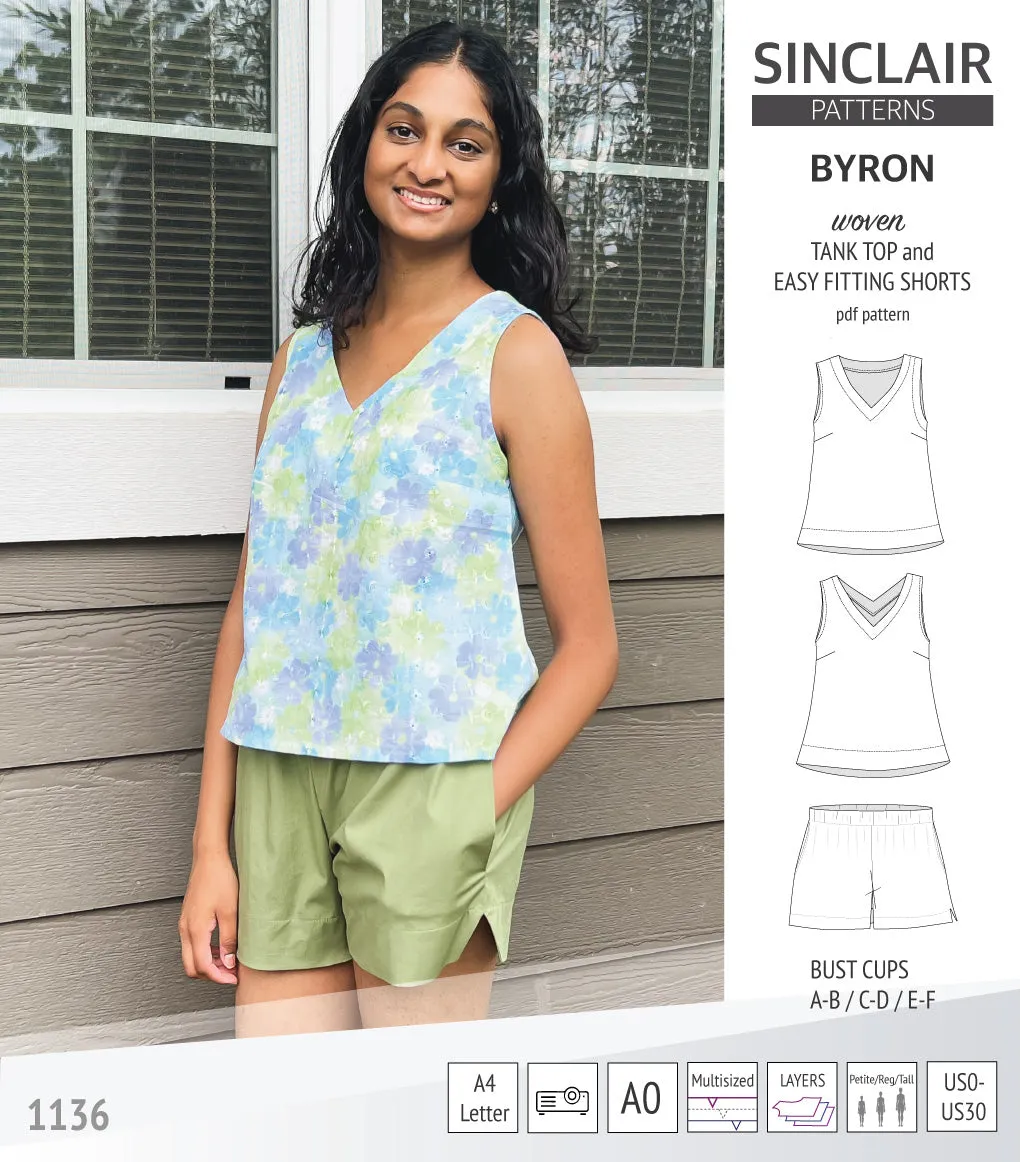 Byron v-neck tank top and easy fitting shorts set for woven fabrics  (PDF)