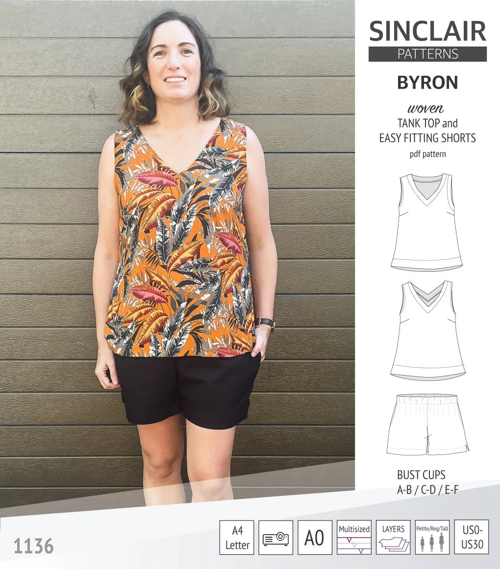 Byron v-neck tank top and easy fitting shorts set for woven fabrics  (PDF)