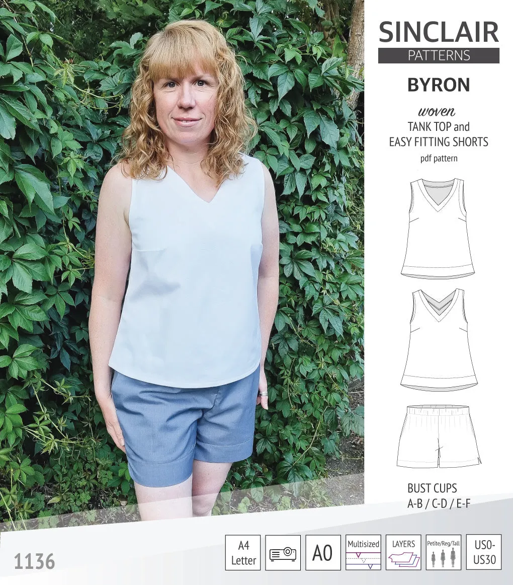 Byron v-neck tank top and easy fitting shorts set for woven fabrics  (PDF)