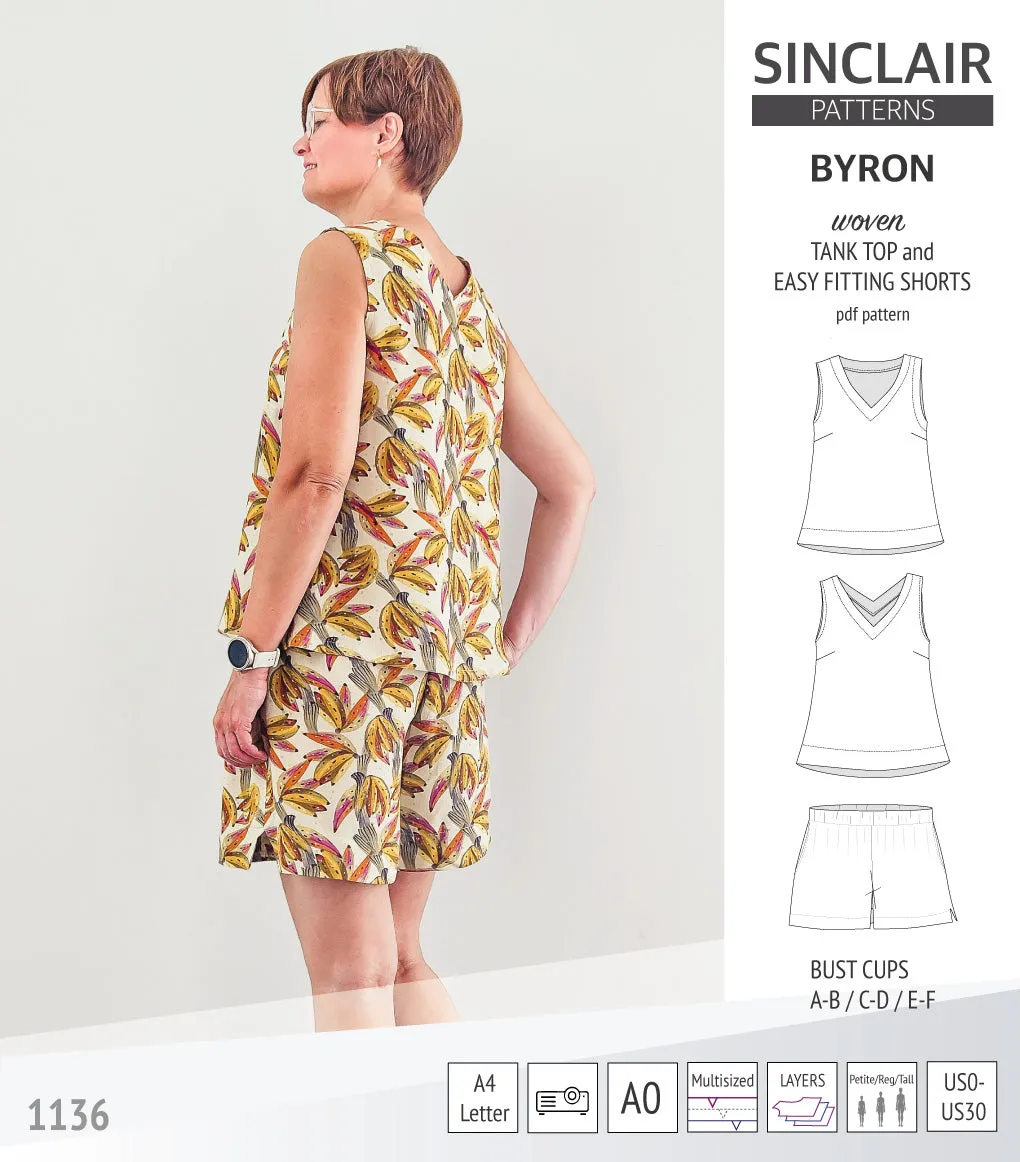 Byron v-neck tank top and easy fitting shorts set for woven fabrics  (PDF)