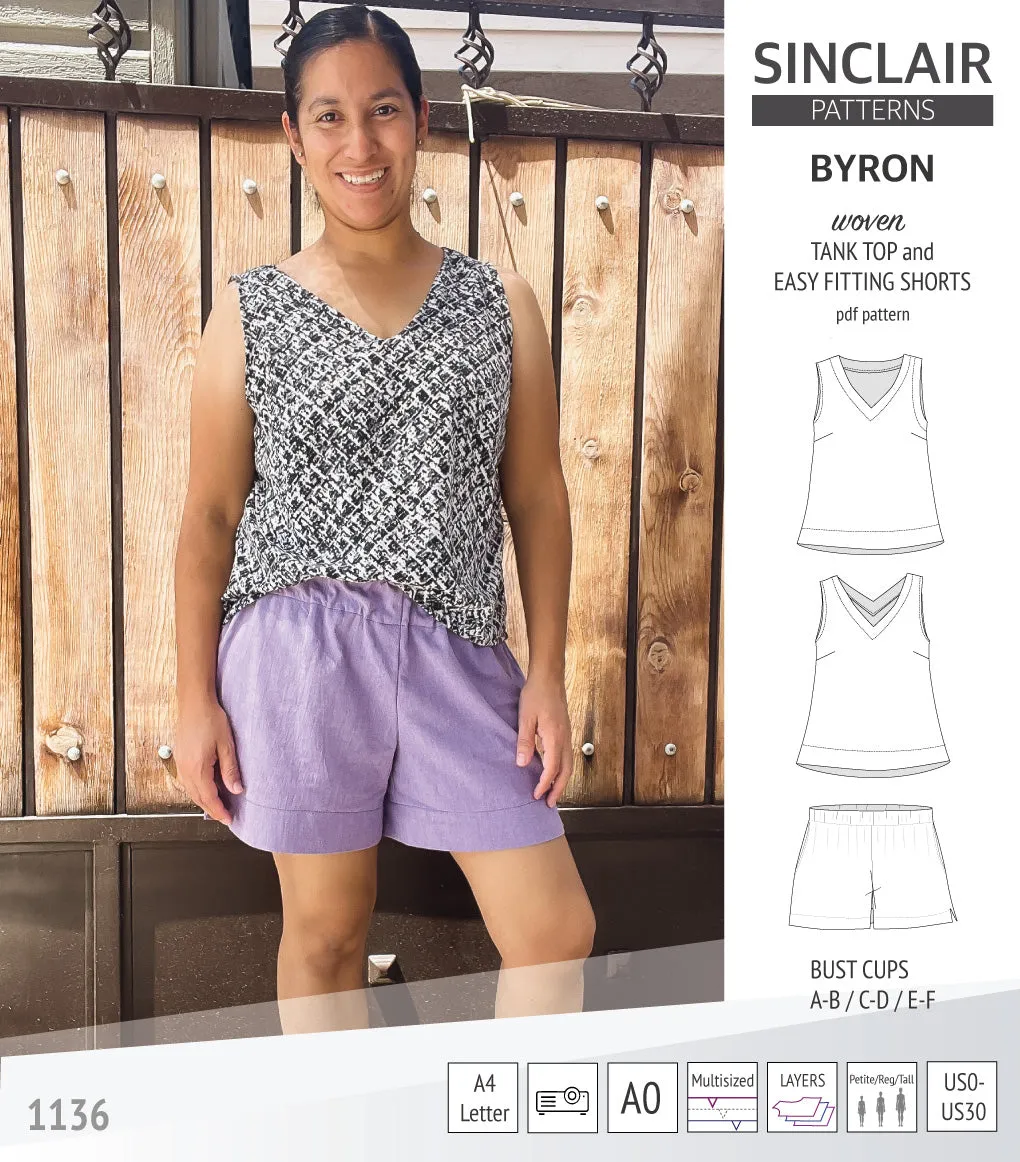 Byron v-neck tank top and easy fitting shorts set for woven fabrics  (PDF)