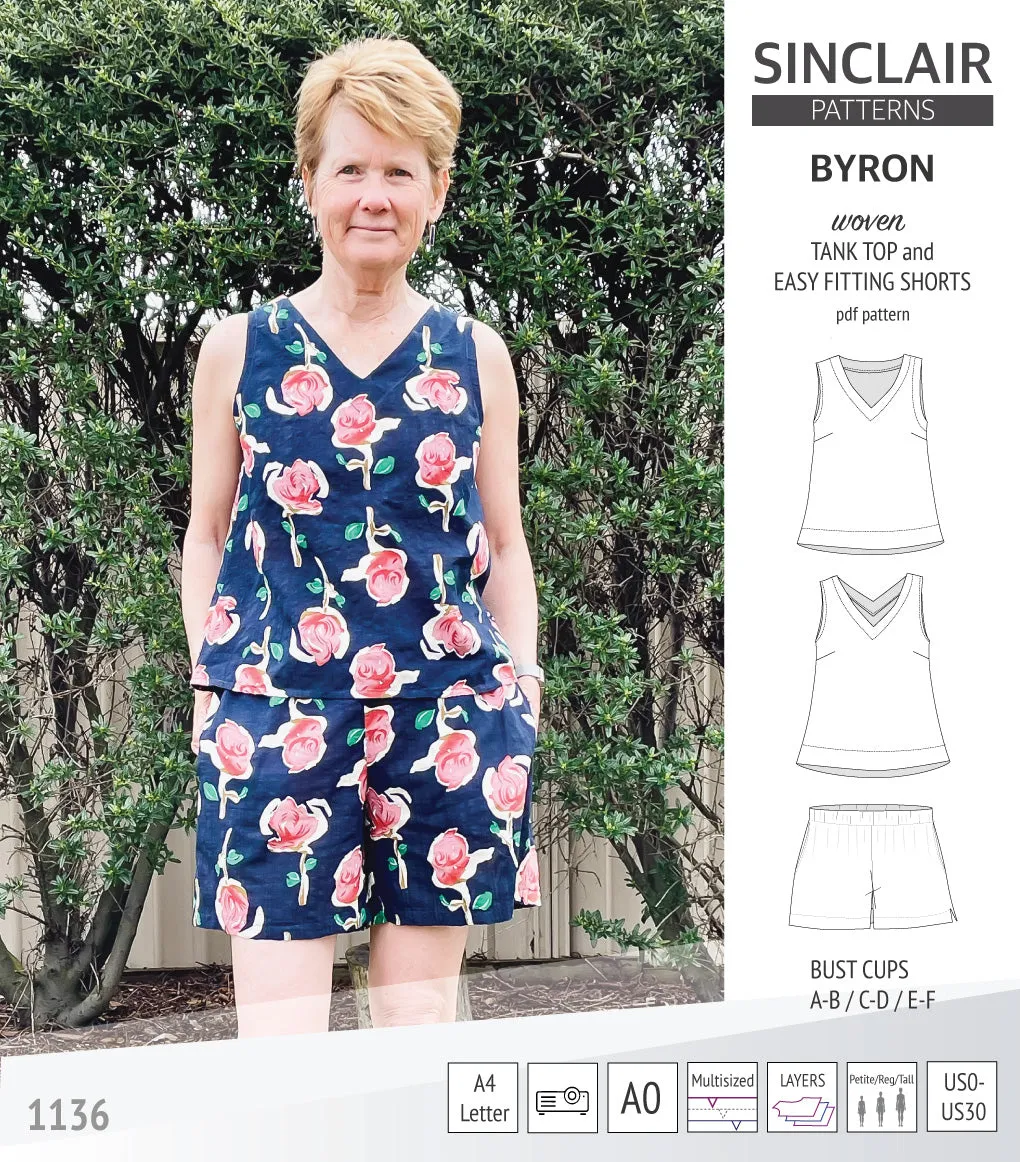 Byron v-neck tank top and easy fitting shorts set for woven fabrics  (PDF)