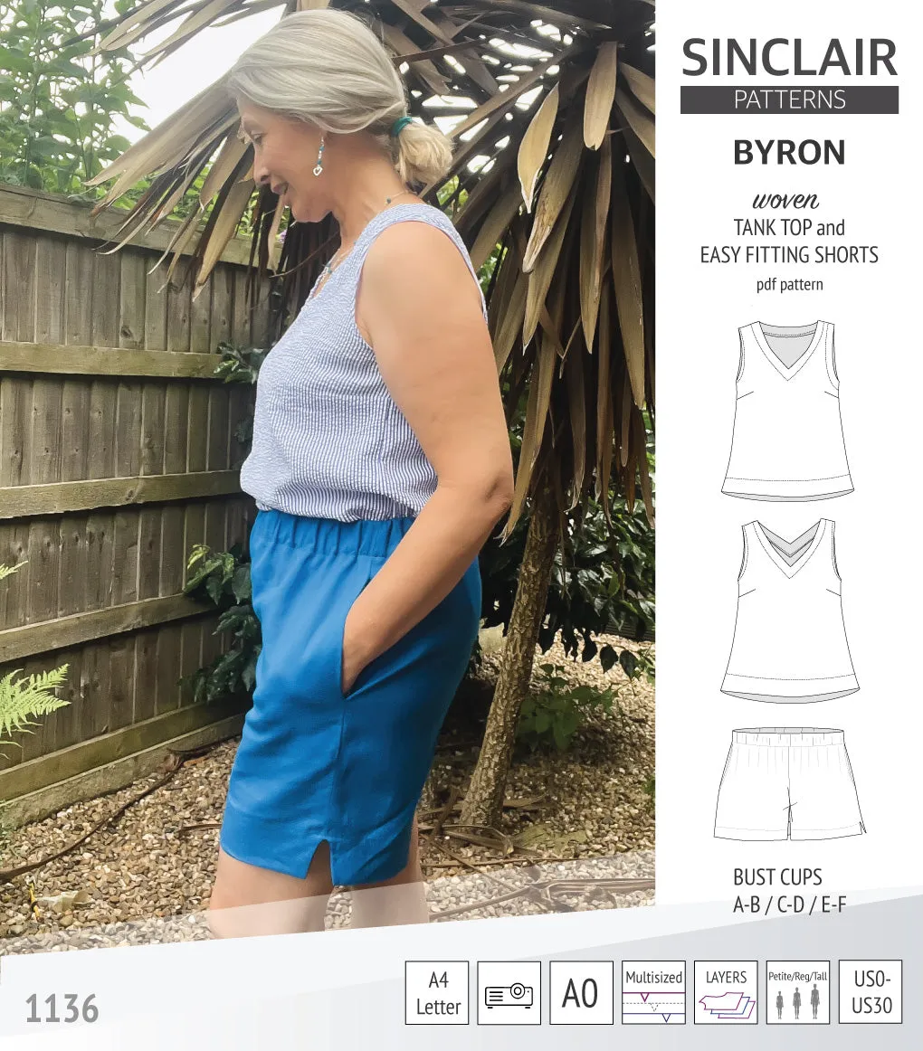 Byron v-neck tank top and easy fitting shorts set for woven fabrics  (PDF)