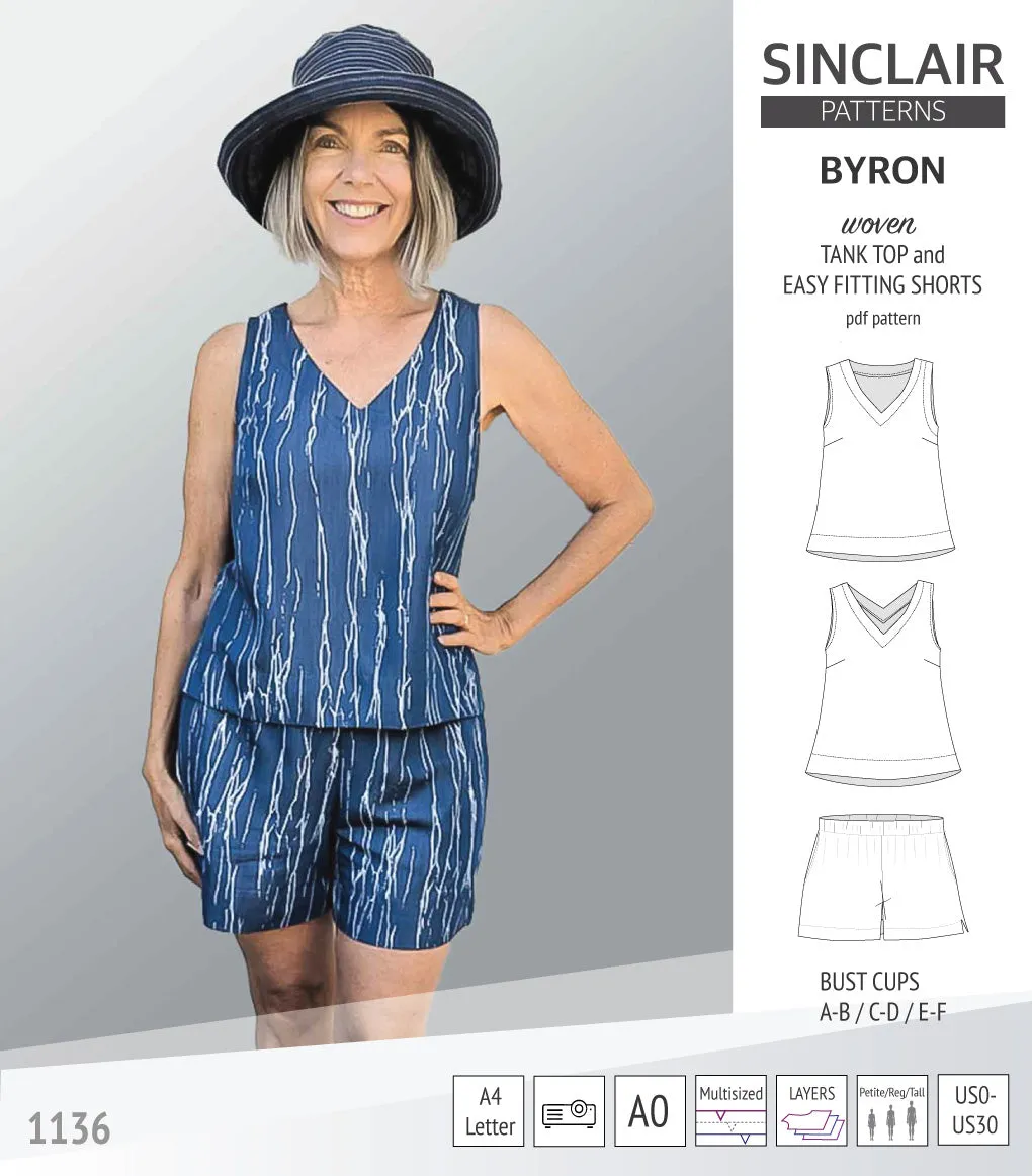 Byron v-neck tank top and easy fitting shorts set for woven fabrics  (PDF)