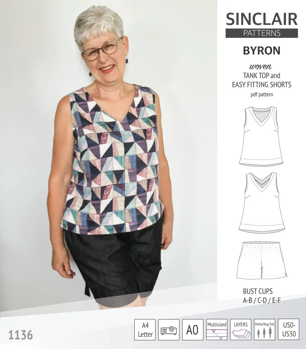 Byron v-neck tank top and easy fitting shorts set for woven fabrics  (PDF)