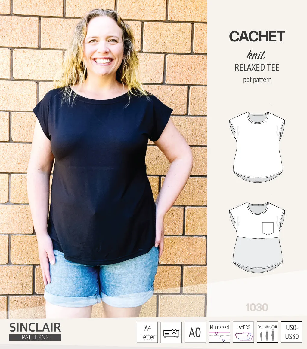 Cachet relaxed cut knit tee color blocked with a pocket  (PDF)