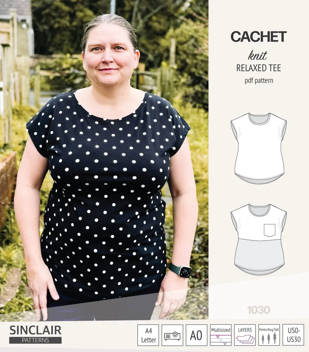 Cachet relaxed cut knit tee color blocked with a pocket  (PDF)