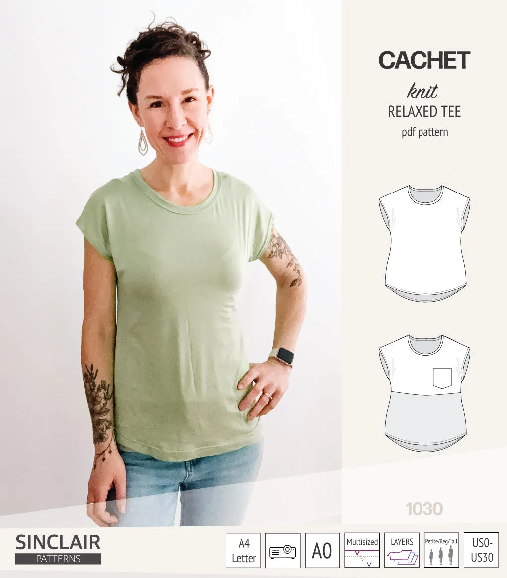 Cachet relaxed cut knit tee color blocked with a pocket  (PDF)